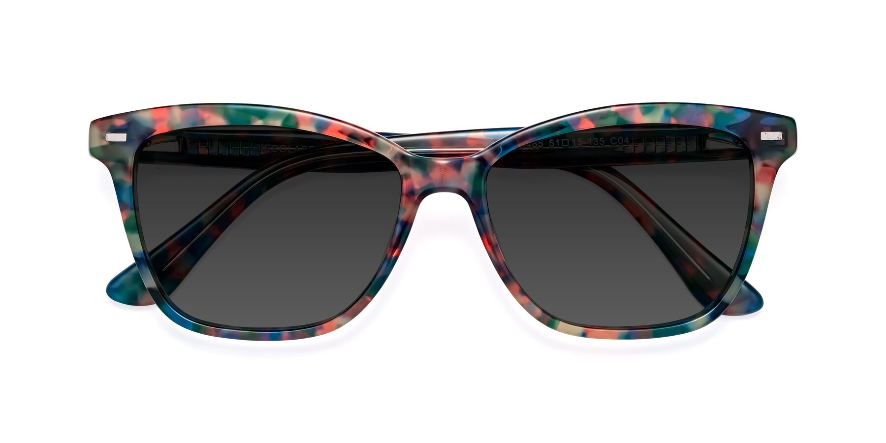 Folded Front of 17485 in Floral Tortoise with Gray Tinted Lenses
