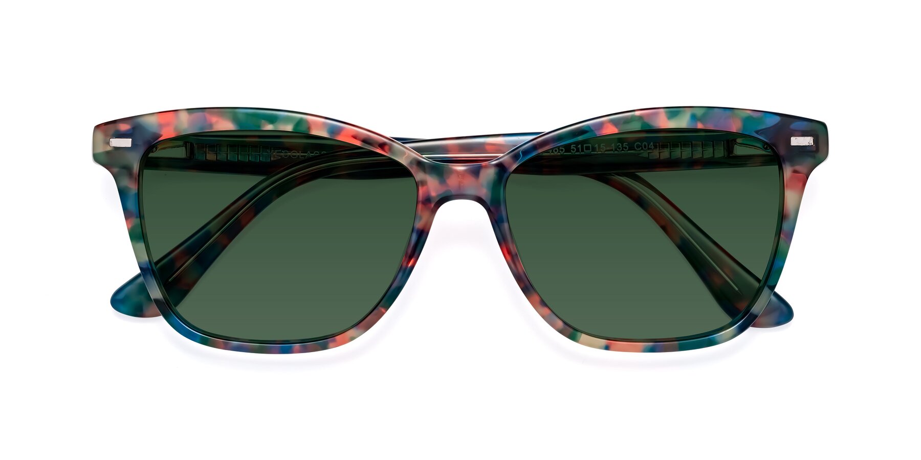 Folded Front of 17485 in Floral Tortoise with Green Tinted Lenses