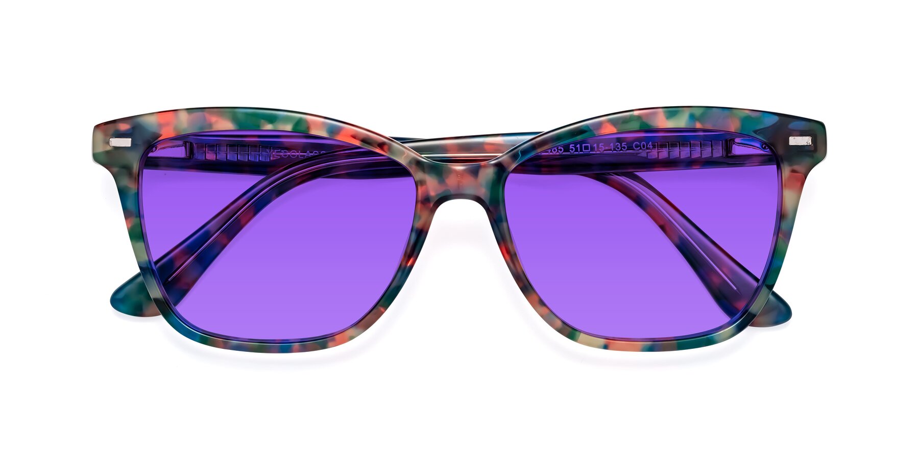 Folded Front of 17485 in Floral Tortoise with Purple Tinted Lenses