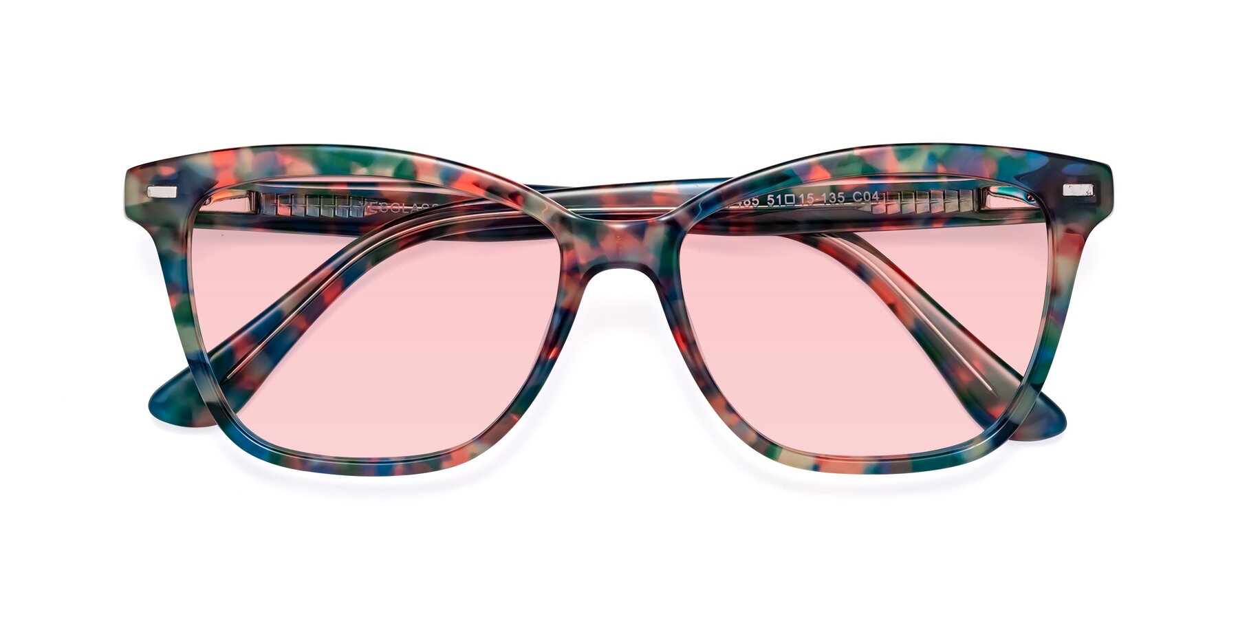 Folded Front of 17485 in Floral Tortoise with Light Garnet Tinted Lenses