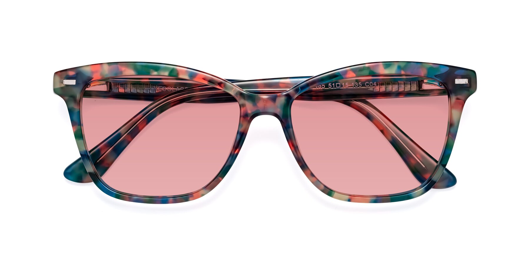 Folded Front of 17485 in Floral Tortoise with Medium Garnet Tinted Lenses