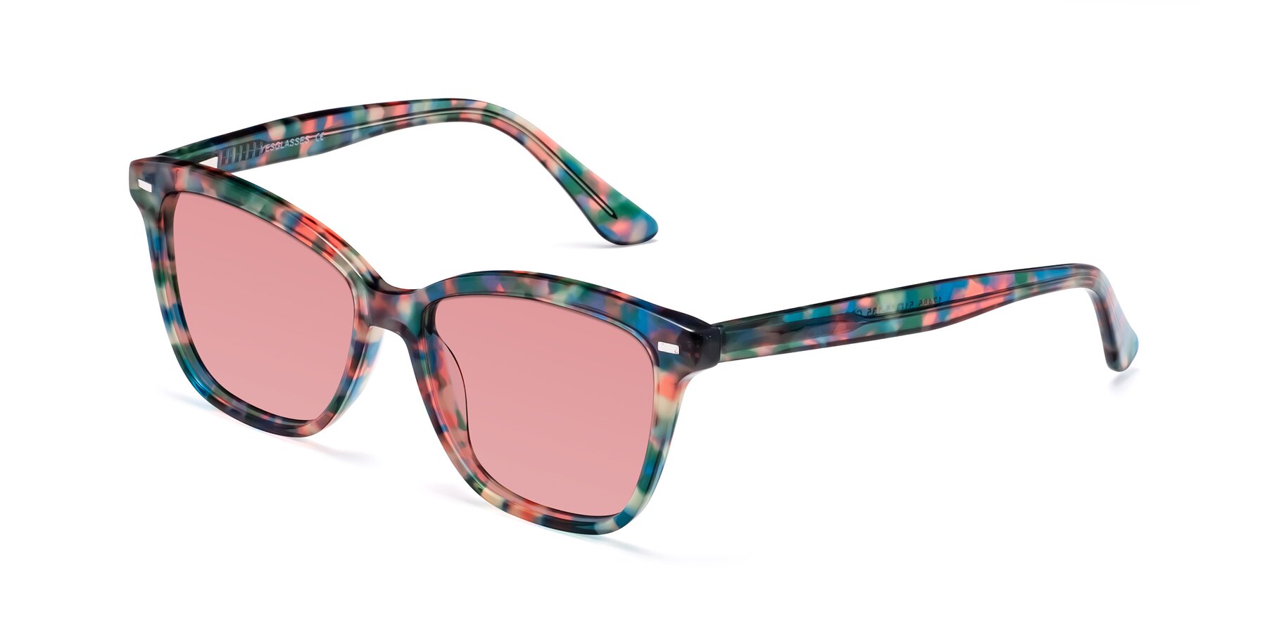 Angle of 17485 in Floral Tortoise with Medium Garnet Tinted Lenses