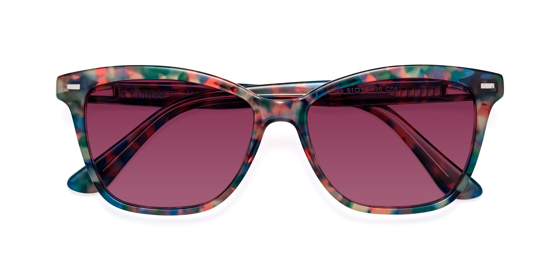 Folded Front of 17485 in Floral Tortoise with Wine Tinted Lenses