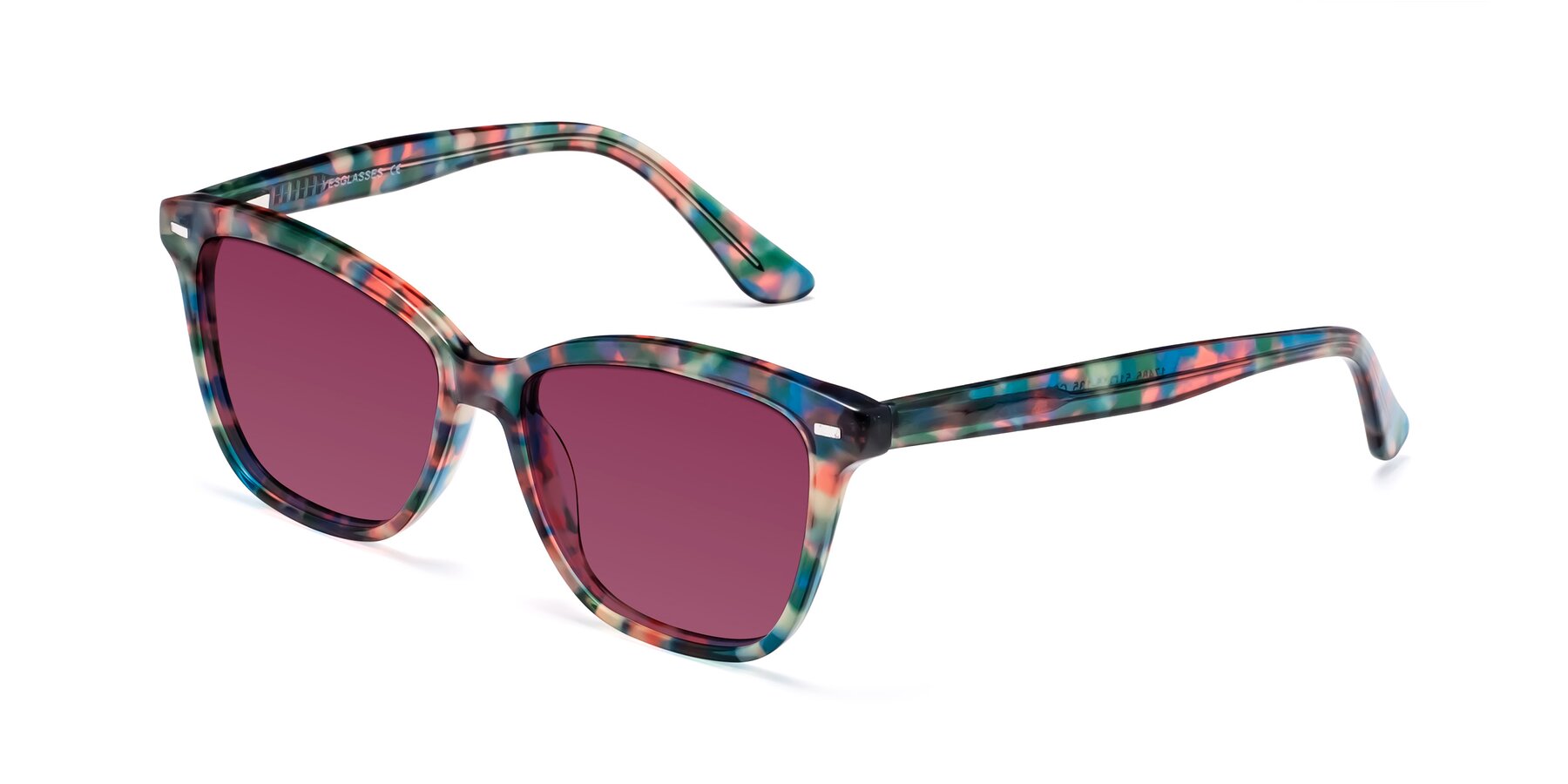 Angle of 17485 in Floral Tortoise with Wine Tinted Lenses