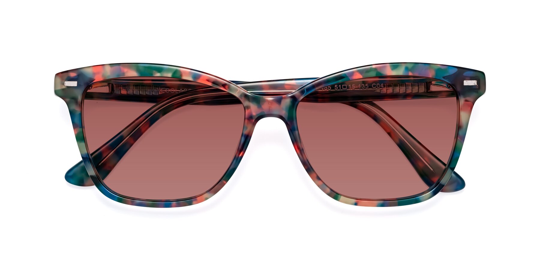 Folded Front of 17485 in Floral Tortoise with Garnet Tinted Lenses