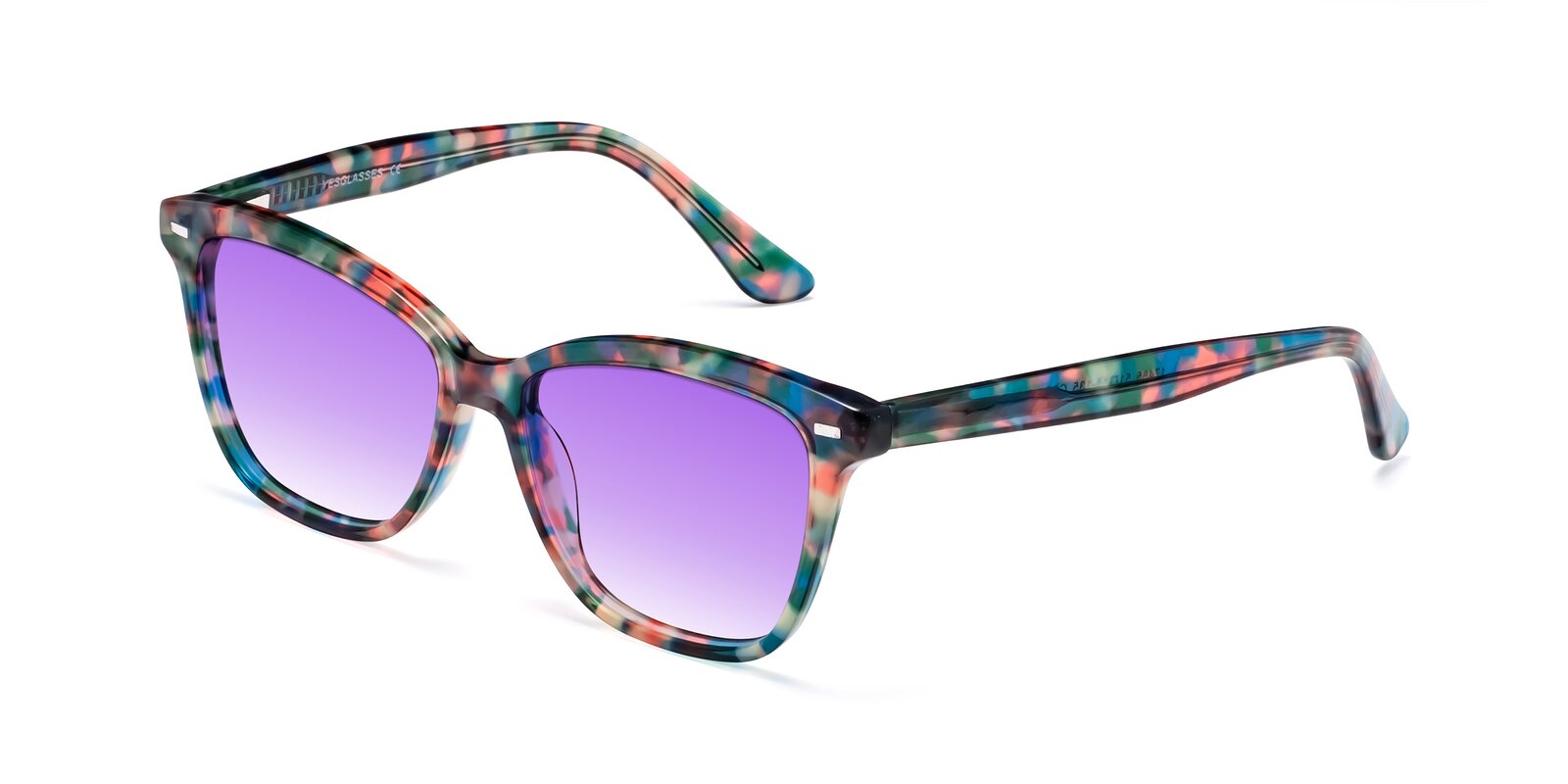 Floral Tortoise Retro Vintage Acetate Cat Eye Gradient Sunglasses With Purple Sunwear Lenses 17485 3380