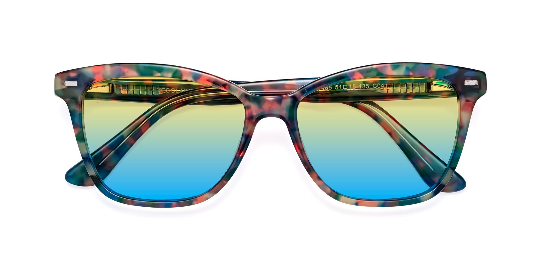 Folded Front of 17485 in Floral Tortoise with Yellow / Blue Gradient Lenses