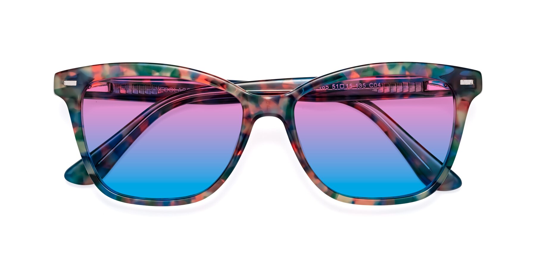 Folded Front of 17485 in Floral Tortoise with Pink / Blue Gradient Lenses