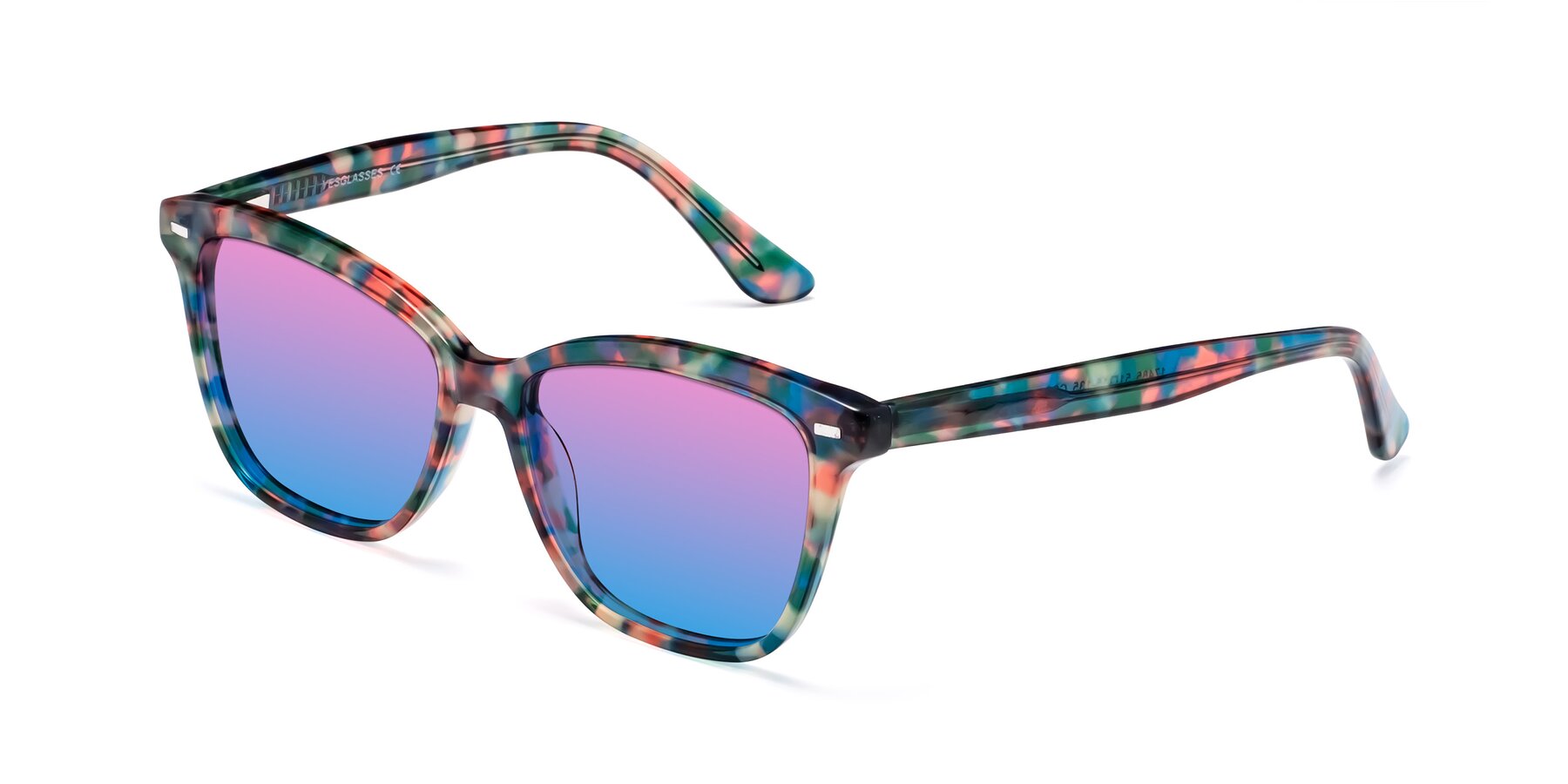 Angle of 17485 in Floral Tortoise with Pink / Blue Gradient Lenses