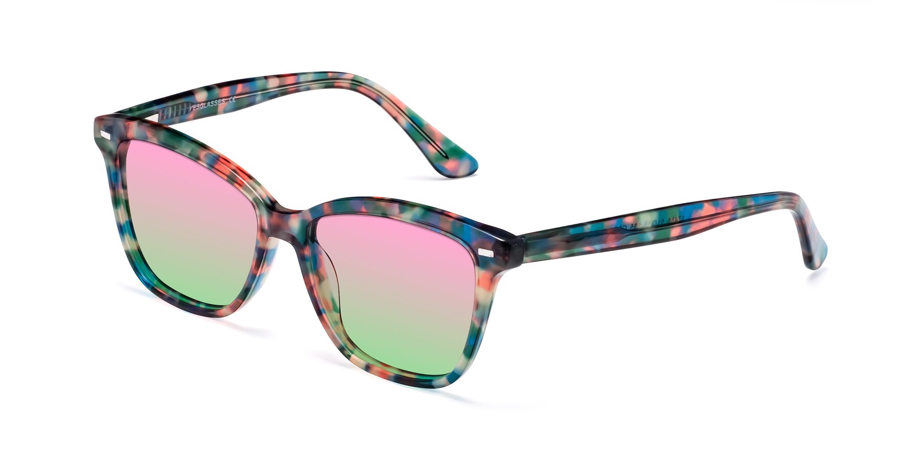 Angle of 17485 in Floral Tortoise with Pink / Green Gradient Lenses