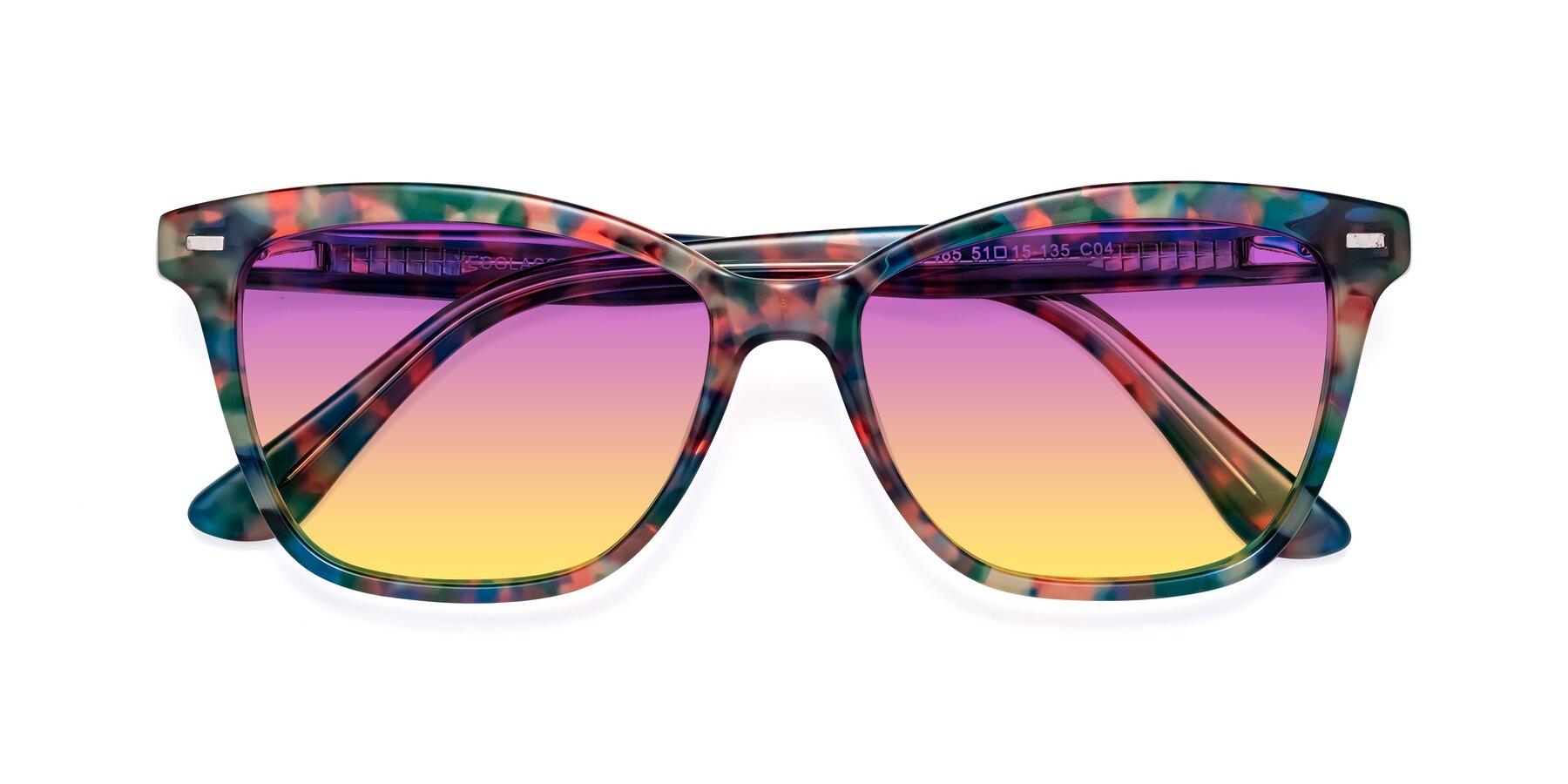 Folded Front of 17485 in Floral Tortoise with Purple / Yellow Gradient Lenses