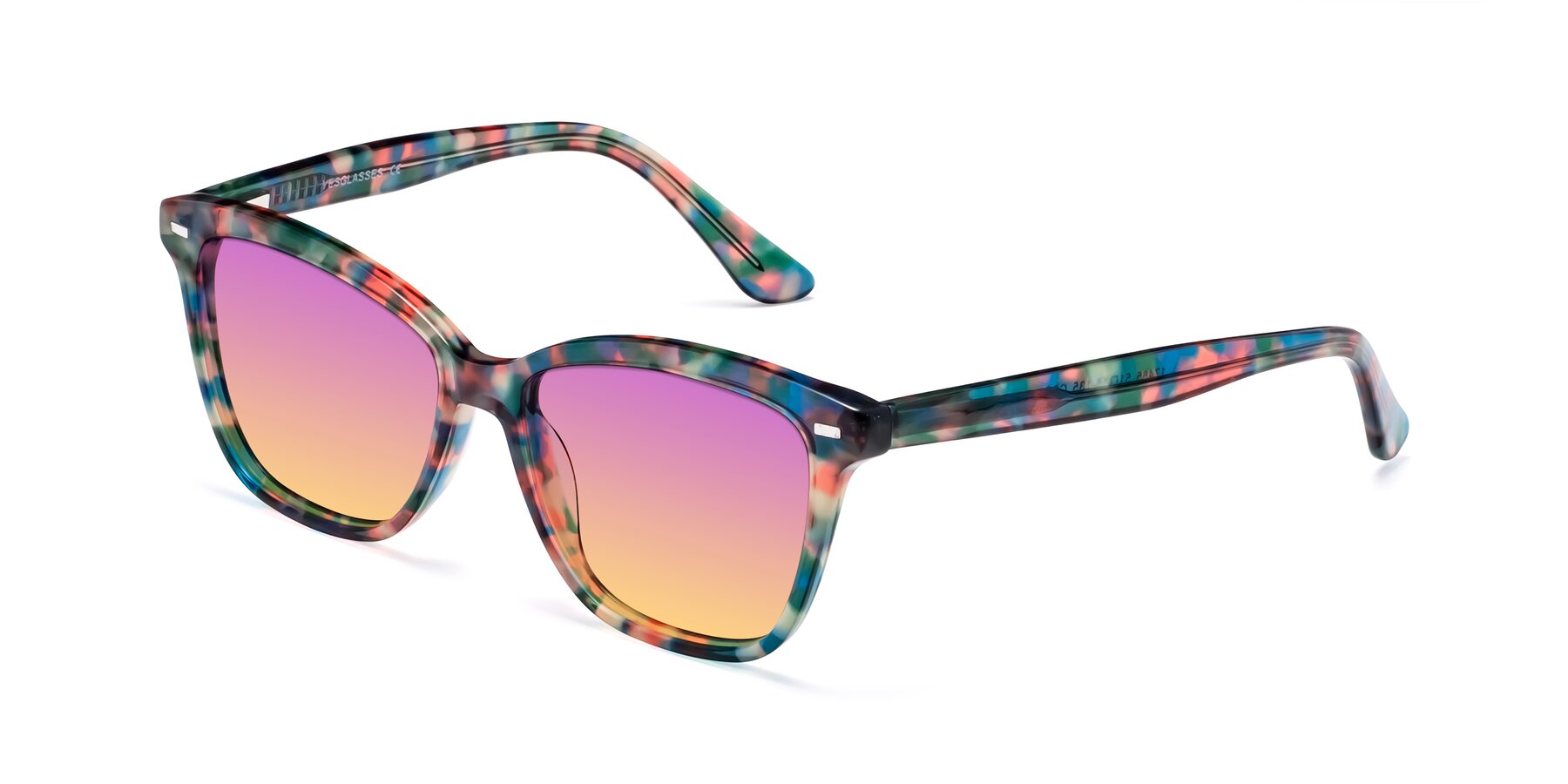 Angle of 17485 in Floral Tortoise with Purple / Yellow Gradient Lenses