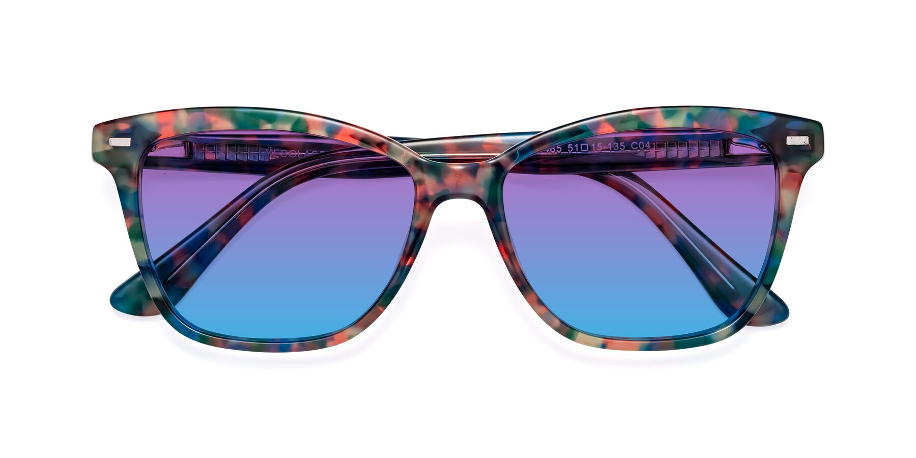 Folded Front of 17485 in Floral Tortoise with Purple / Blue Gradient Lenses