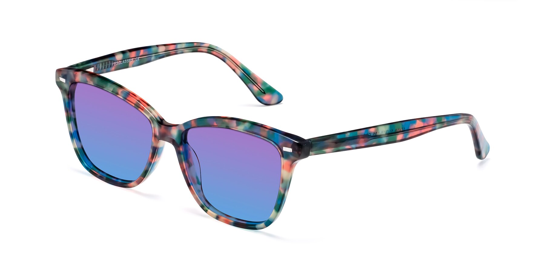 Angle of 17485 in Floral Tortoise with Purple / Blue Gradient Lenses
