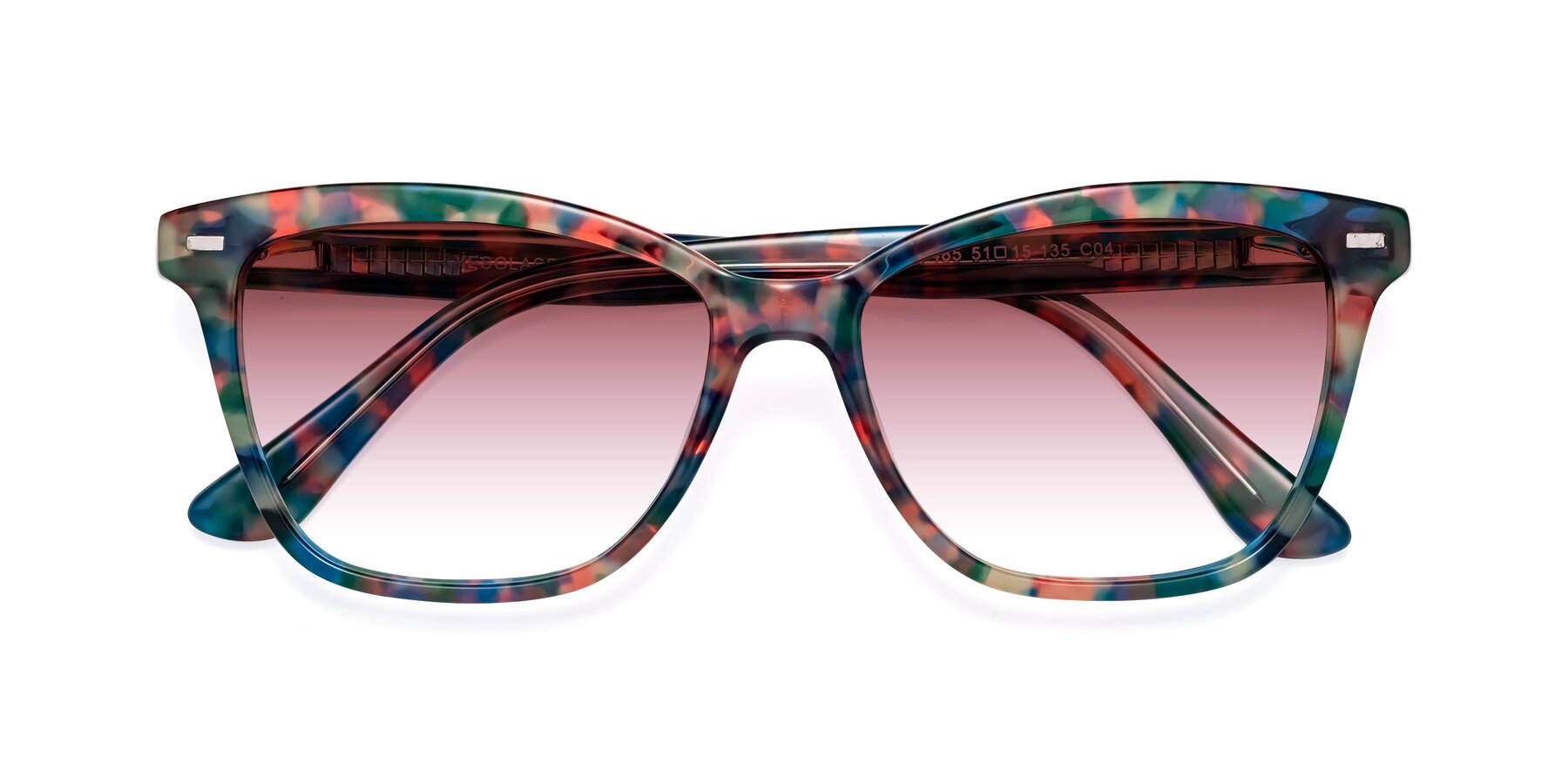 Folded Front of 17485 in Floral Tortoise with Garnet Gradient Lenses