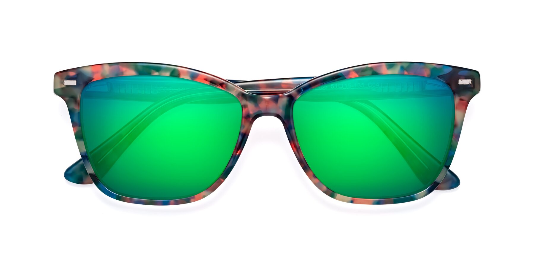 Folded Front of 17485 in Floral Tortoise with Green Mirrored Lenses