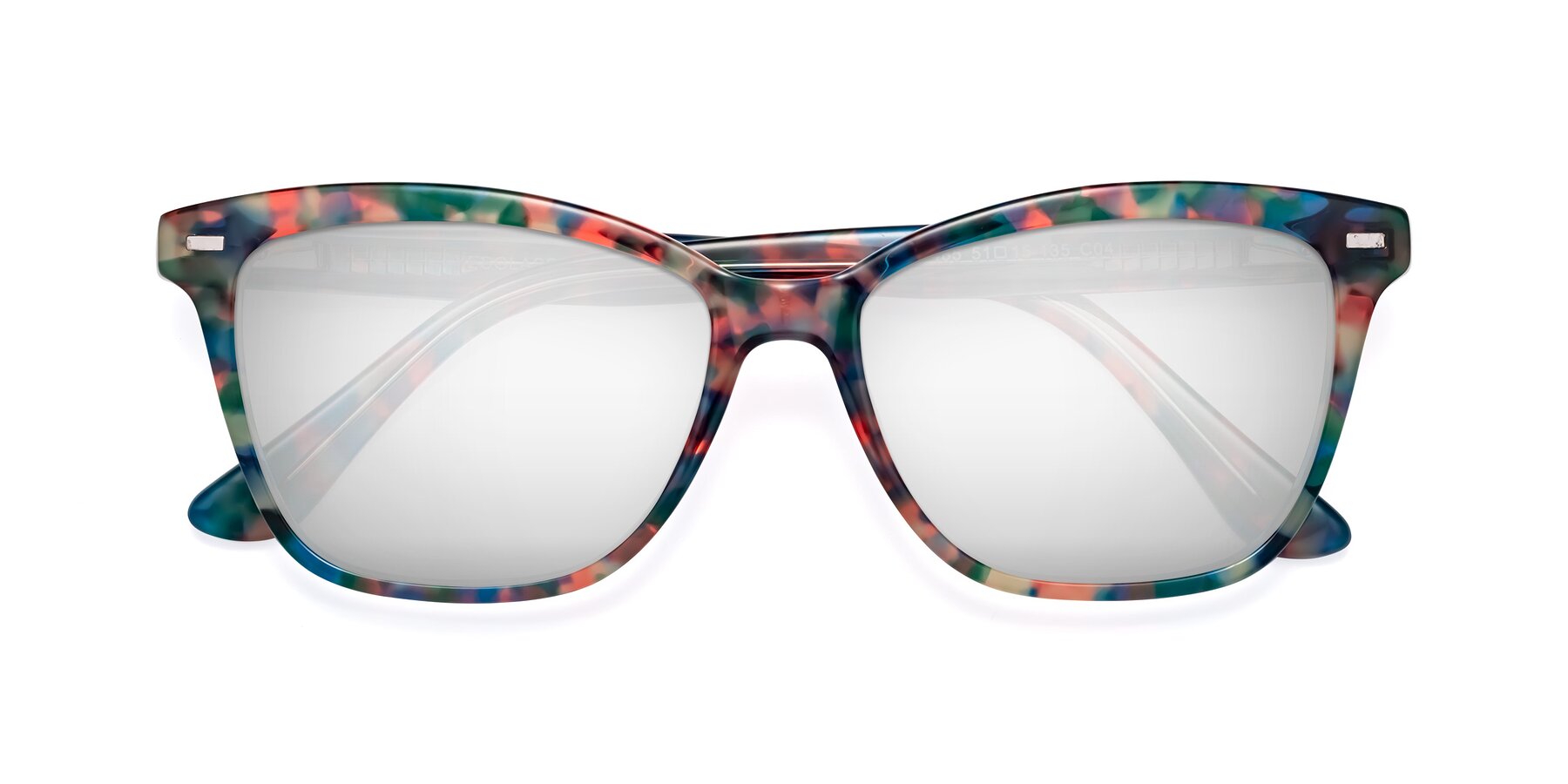 Folded Front of 17485 in Floral Tortoise with Silver Mirrored Lenses