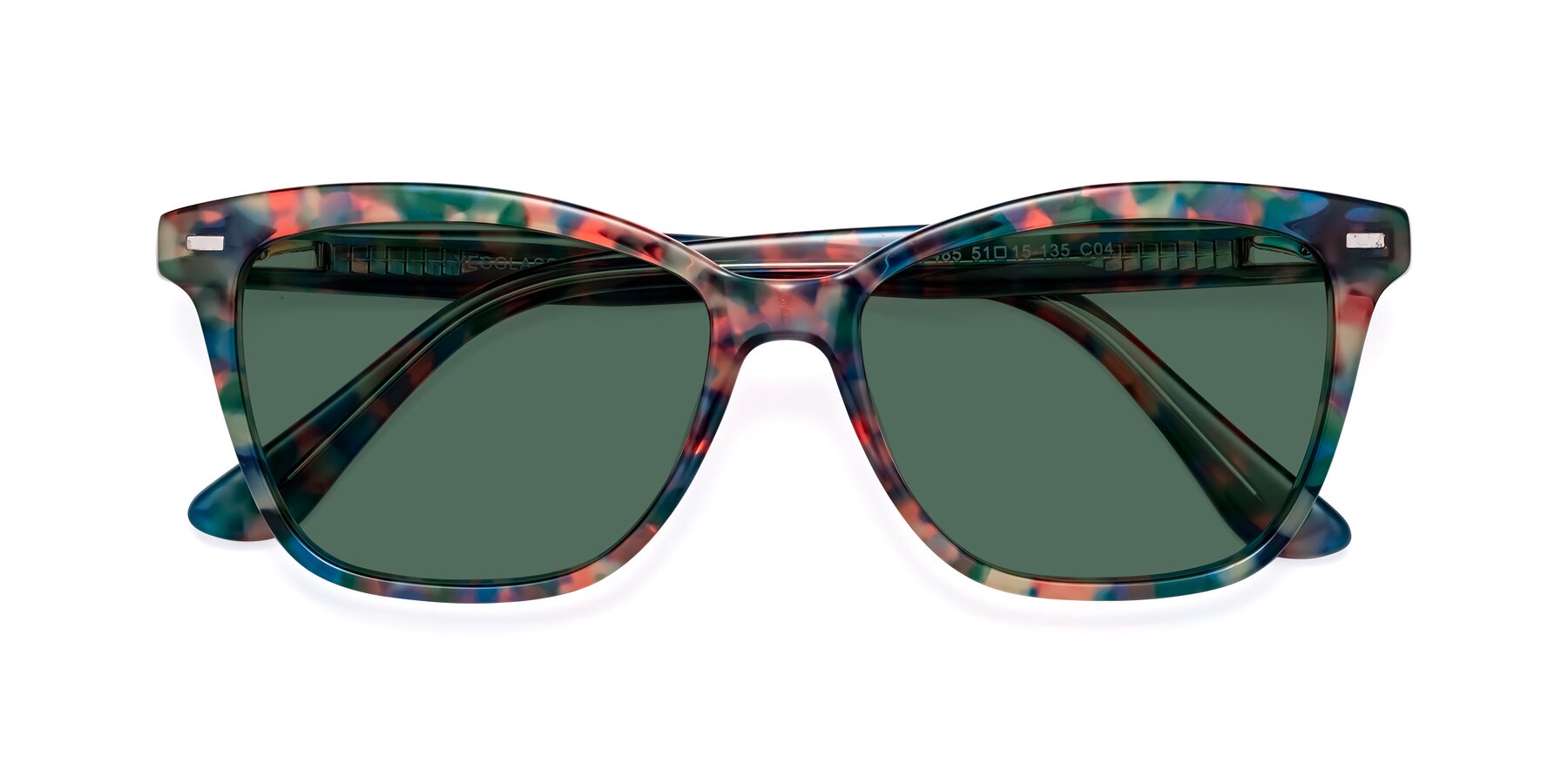 Folded Front of 17485 in Floral Tortoise with Green Polarized Lenses