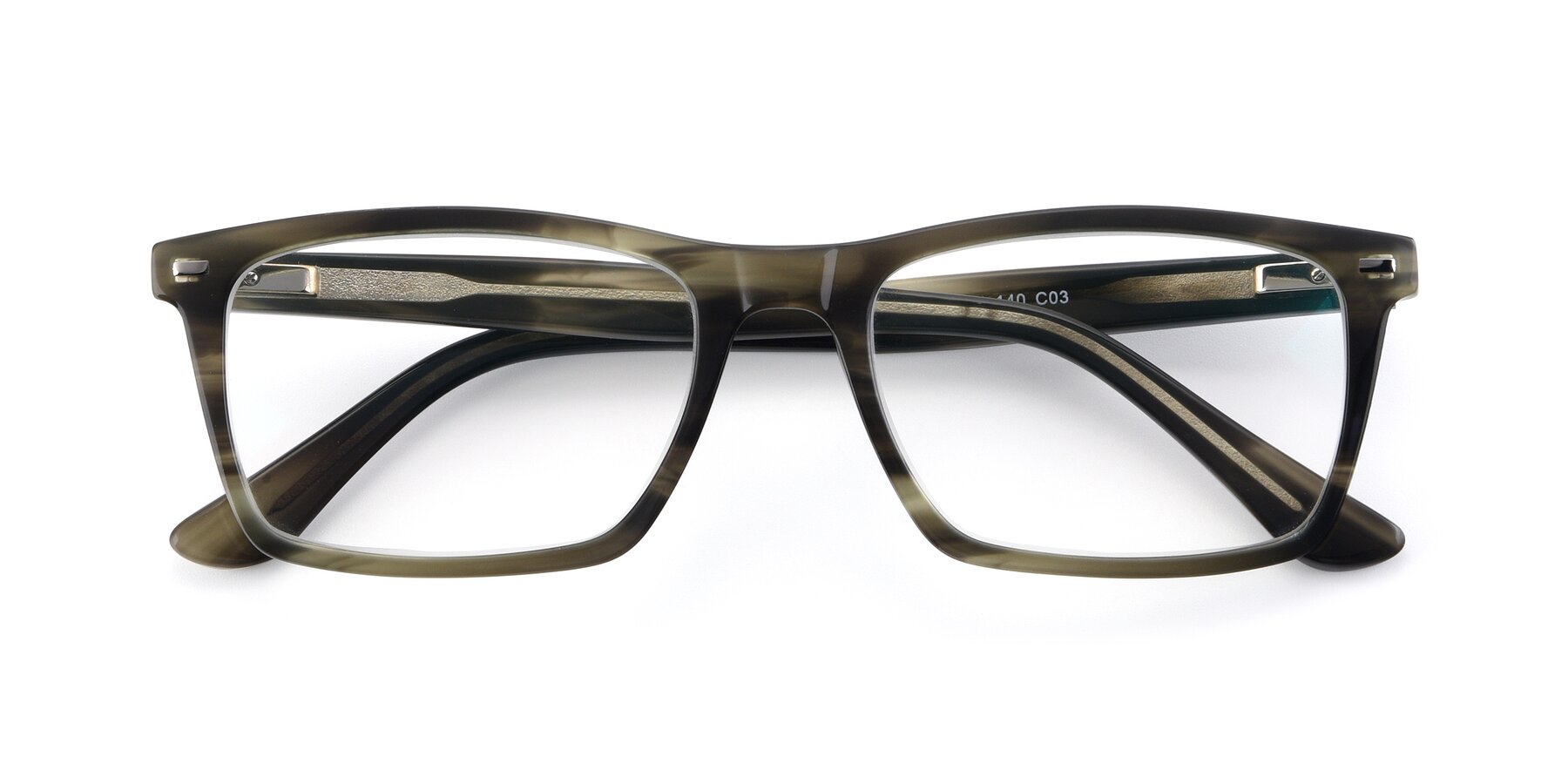 Folded Front of 17486 in Stripe Green with Clear Eyeglass Lenses