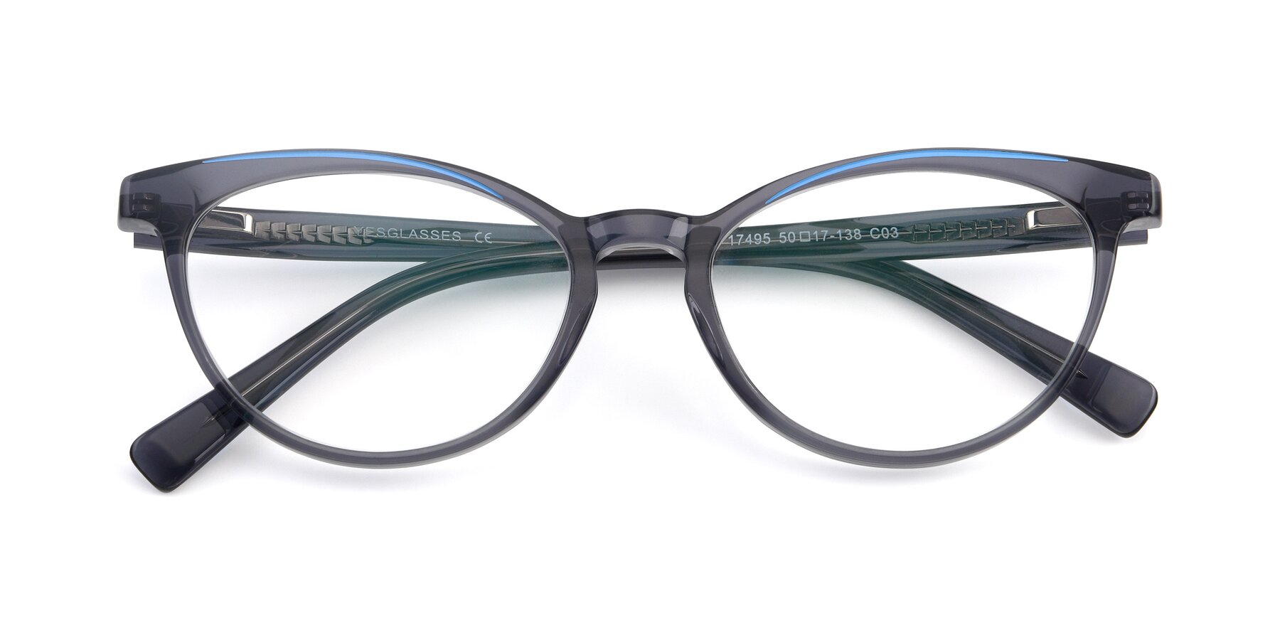 Folded Front of 17495 in Grey-Blue with Clear Eyeglass Lenses