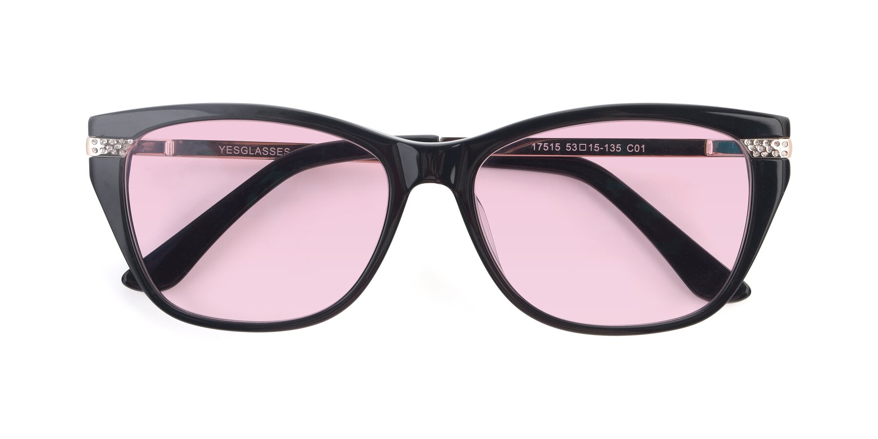 Folded Front of 17515 in Black with Light Pink Tinted Lenses