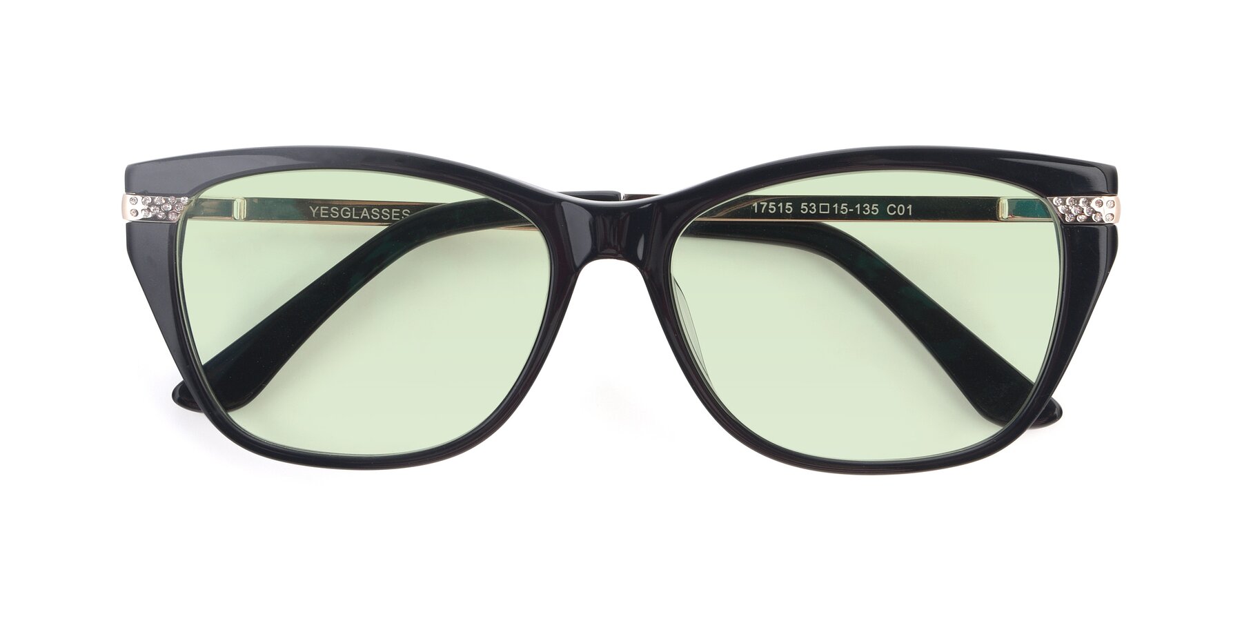 Folded Front of 17515 in Black with Light Green Tinted Lenses