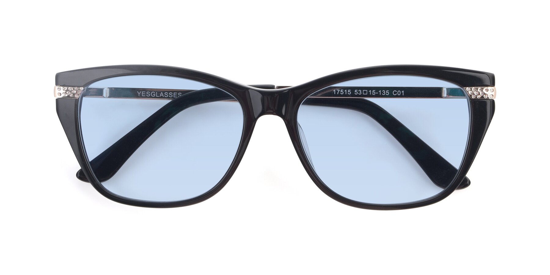Folded Front of 17515 in Black with Light Blue Tinted Lenses