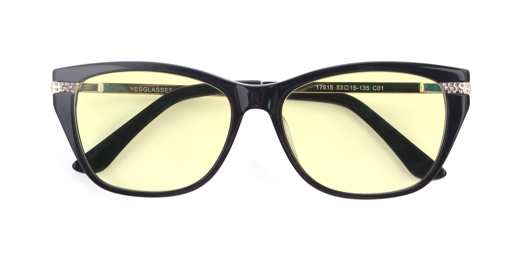 Folded Front of 17515 in Black with Light Yellow Tinted Lenses