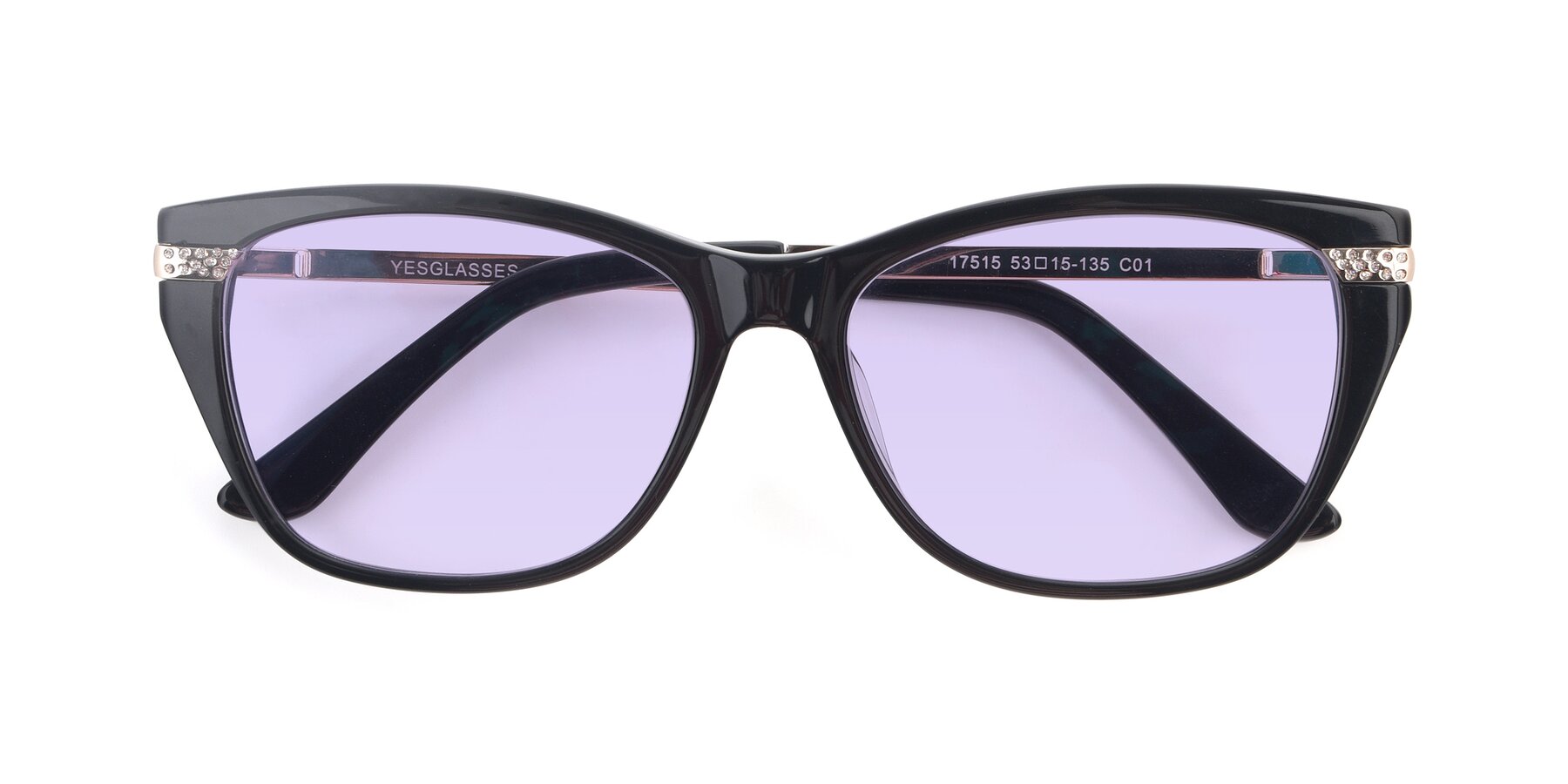 Folded Front of 17515 in Black with Light Purple Tinted Lenses