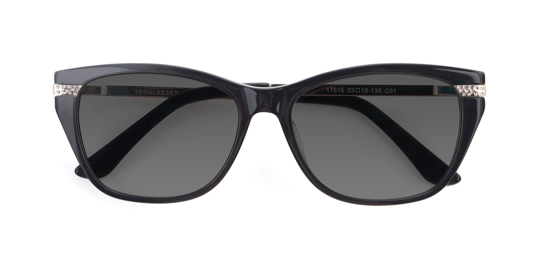 Folded Front of 17515 in Black with Medium Gray Tinted Lenses
