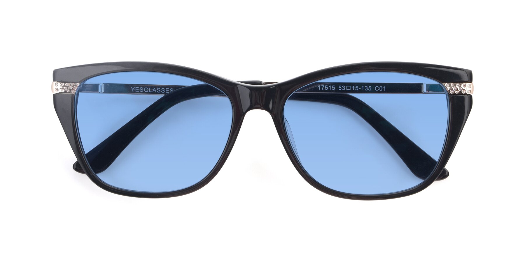 Folded Front of 17515 in Black with Medium Blue Tinted Lenses