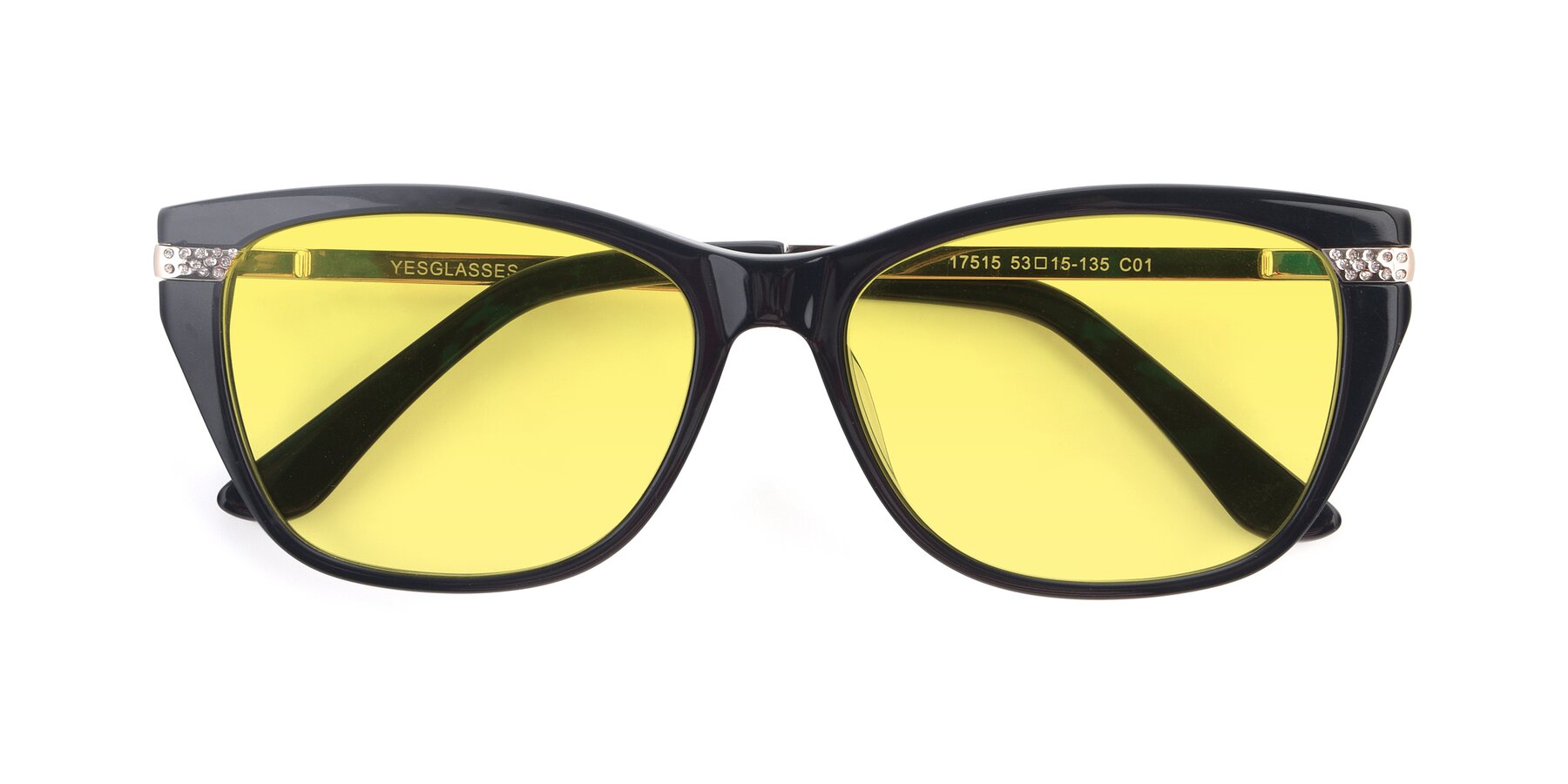 Folded Front of 17515 in Black with Medium Yellow Tinted Lenses