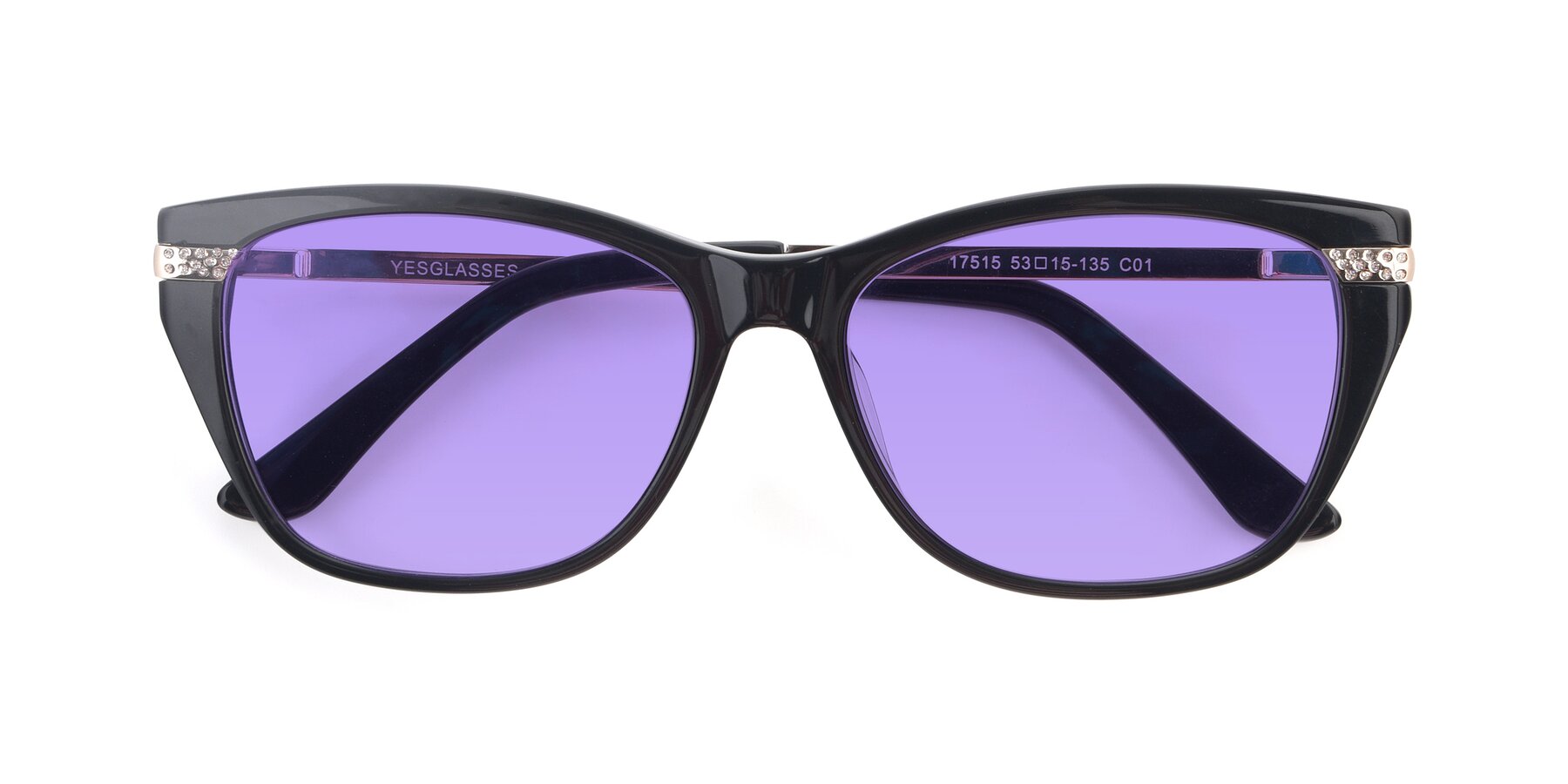 Folded Front of 17515 in Black with Medium Purple Tinted Lenses