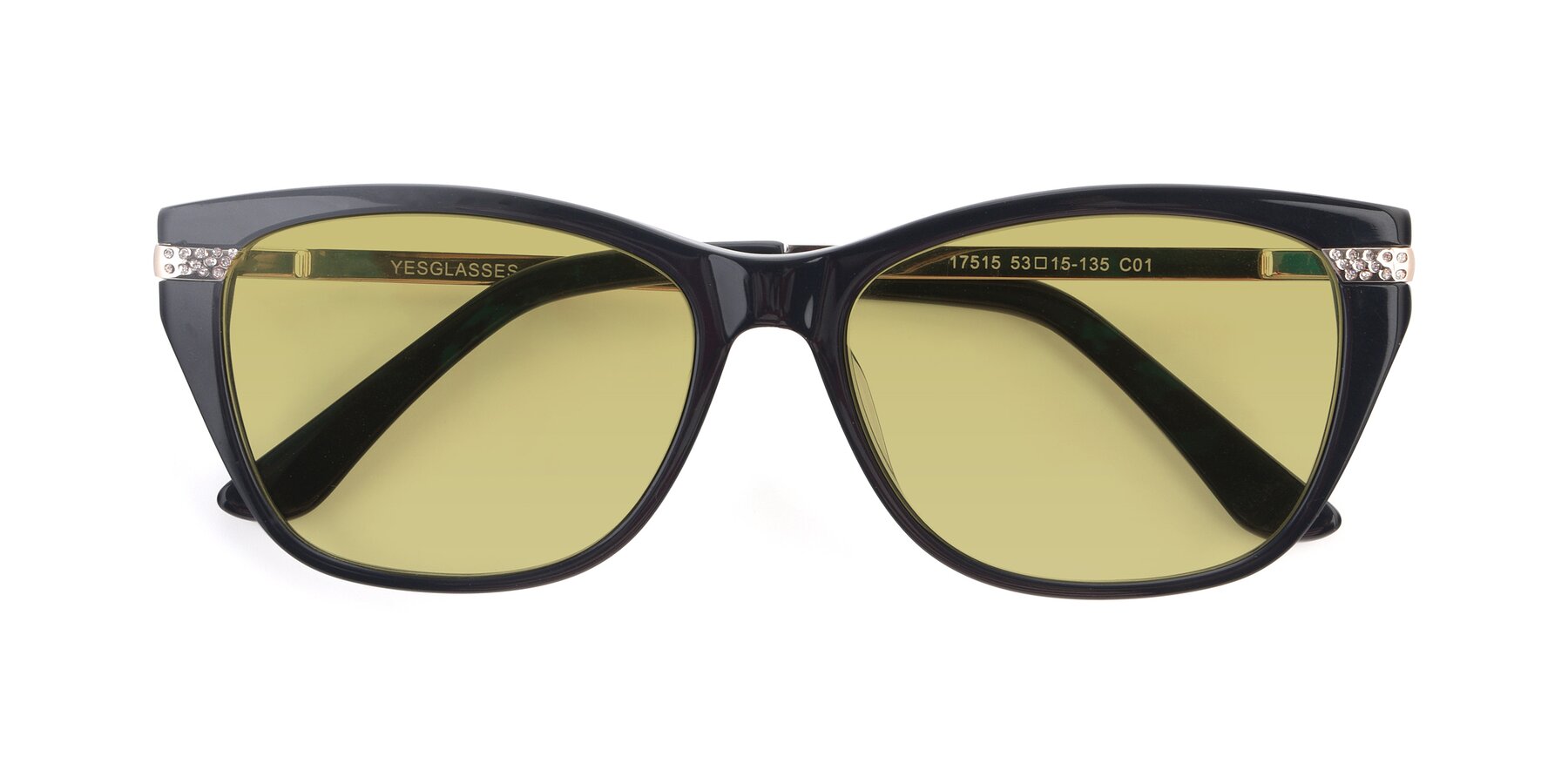 Folded Front of 17515 in Black with Medium Champagne Tinted Lenses