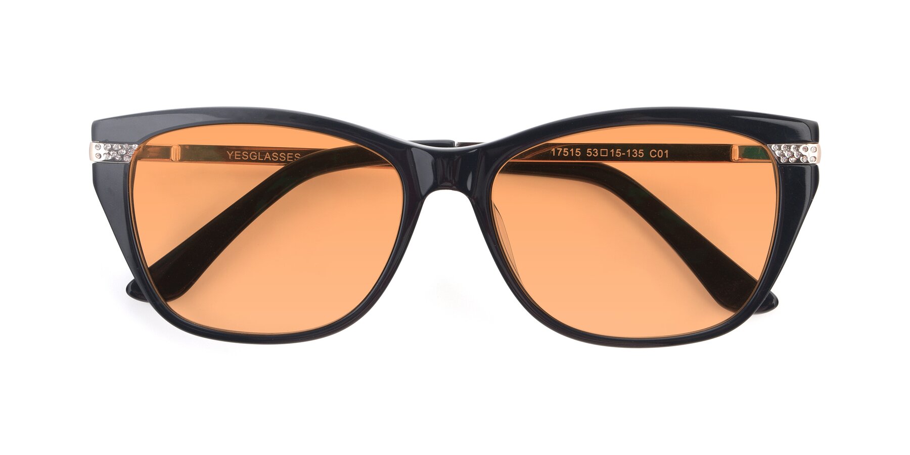Folded Front of 17515 in Black with Medium Orange Tinted Lenses