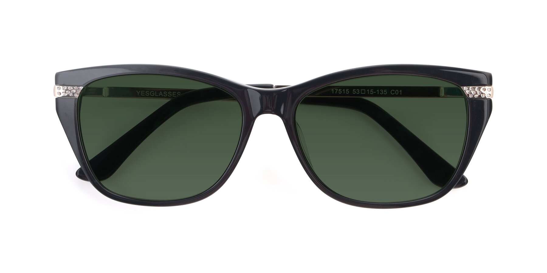 Folded Front of 17515 in Black with Green Tinted Lenses