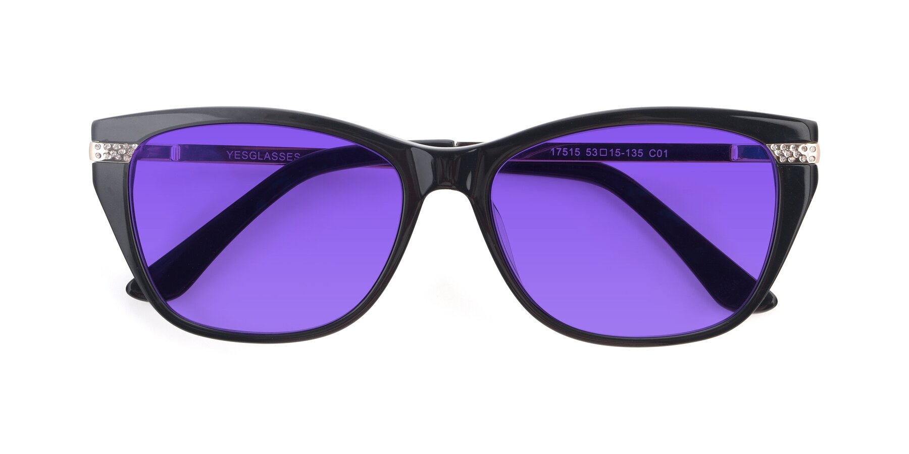 Folded Front of 17515 in Black with Purple Tinted Lenses