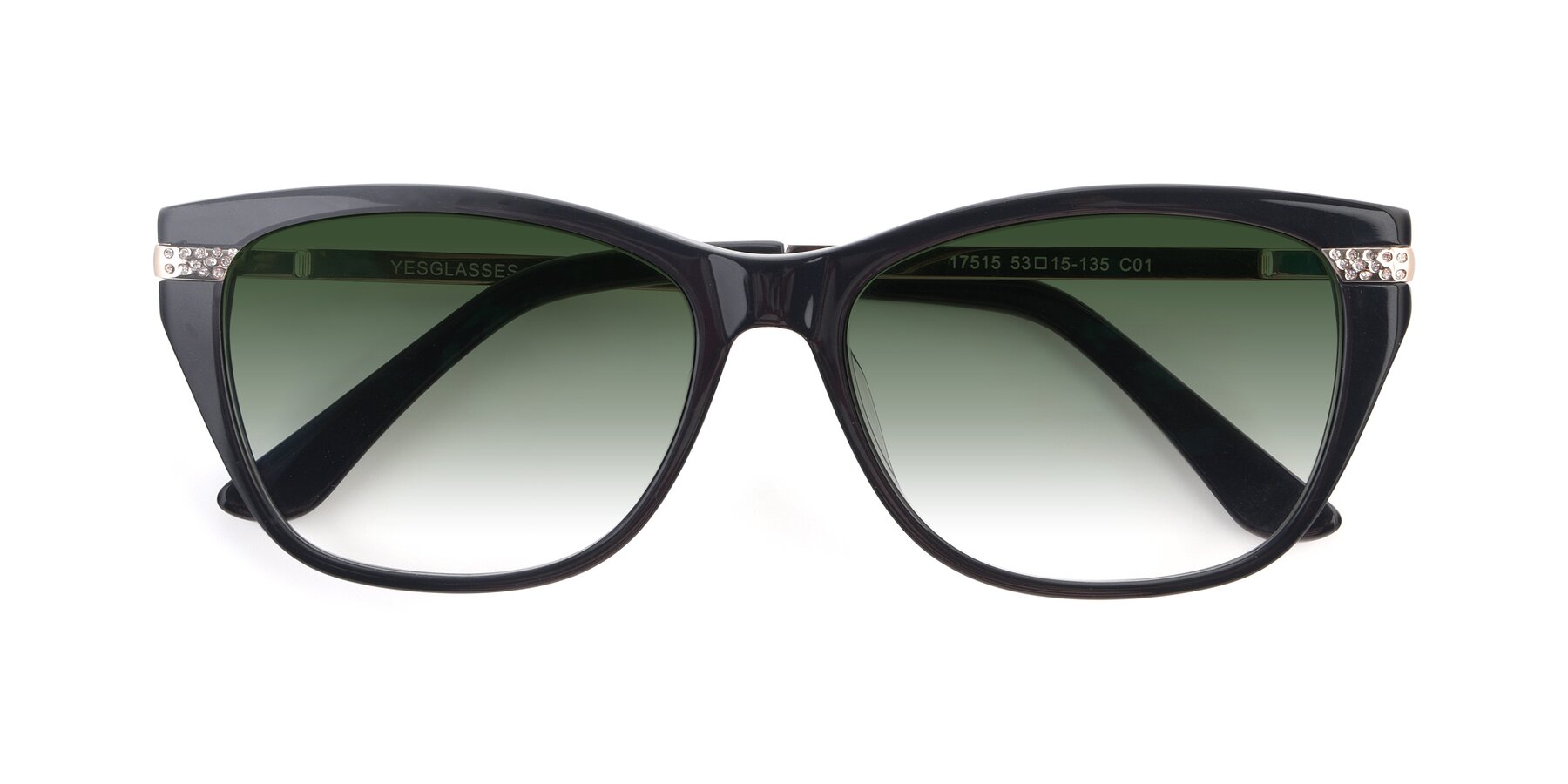 Folded Front of 17515 in Black with Green Gradient Lenses