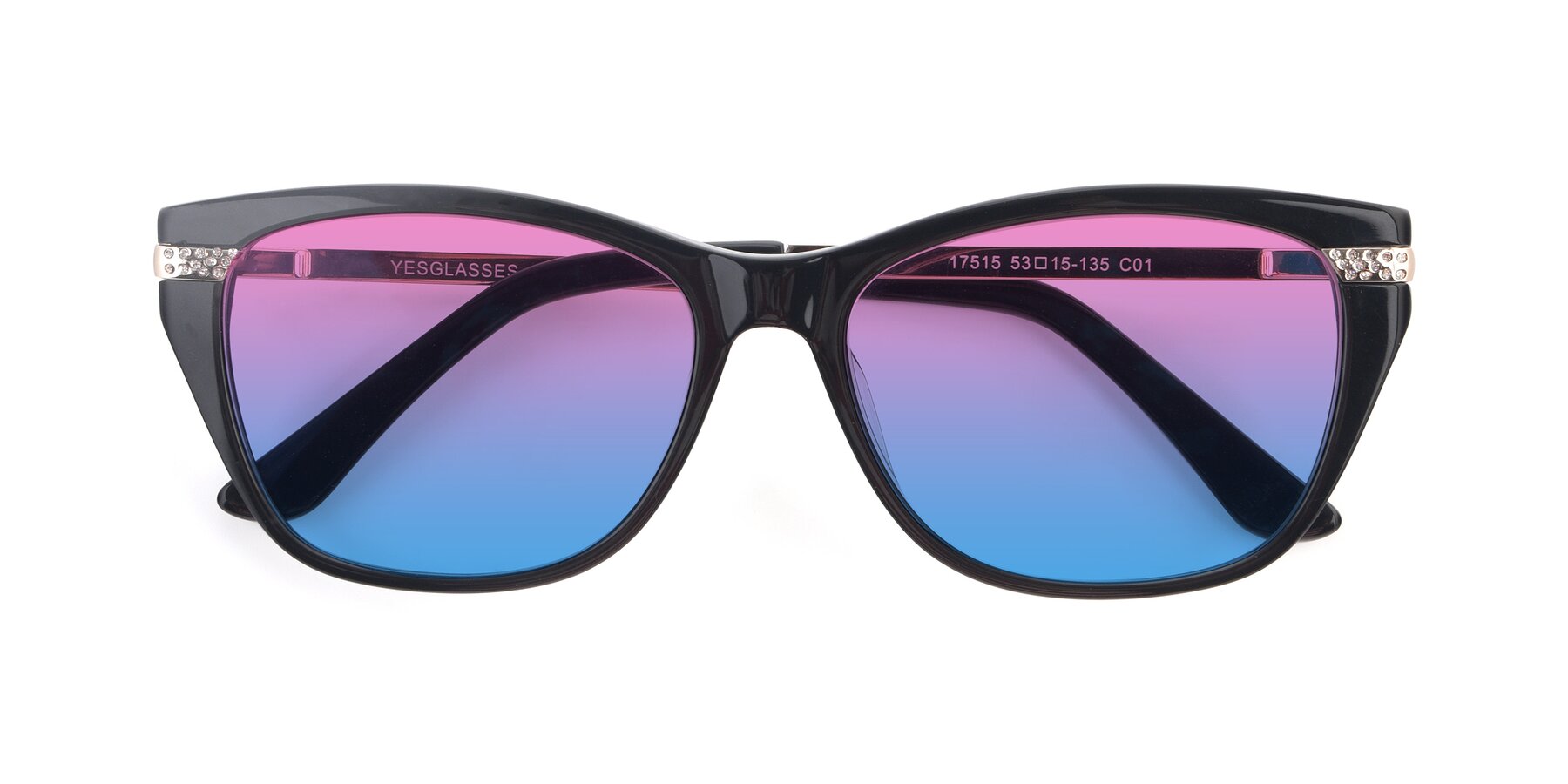 Folded Front of 17515 in Black with Pink / Blue Gradient Lenses