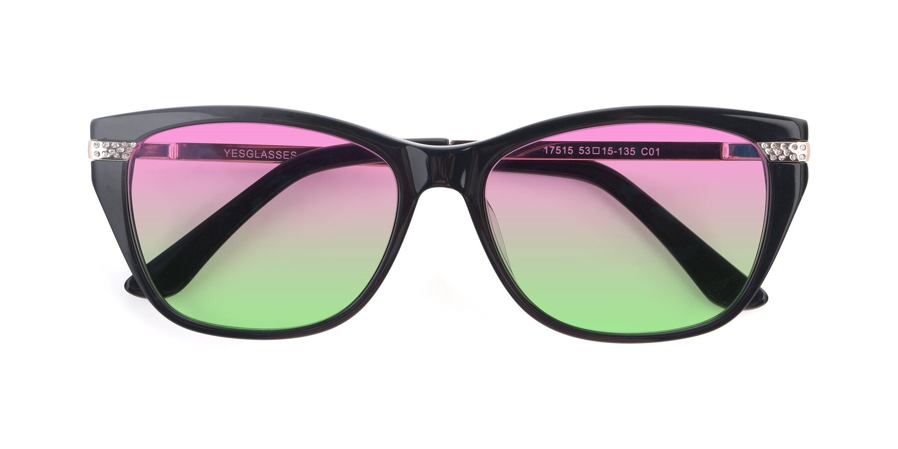 Folded Front of 17515 in Black with Pink / Green Gradient Lenses