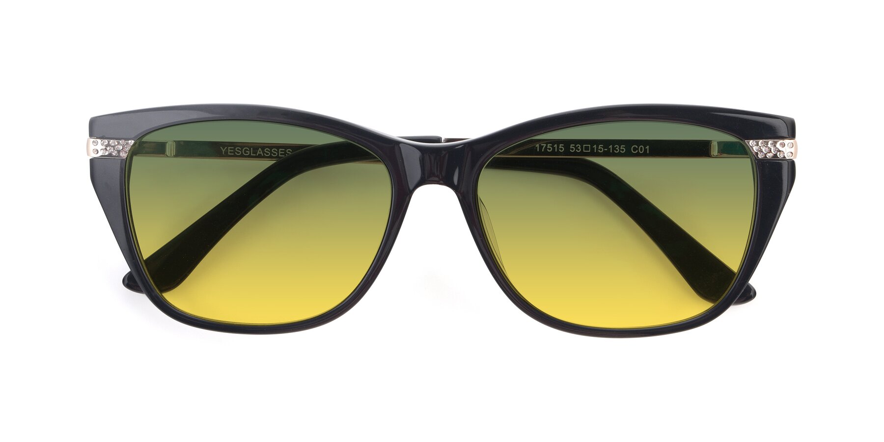 Folded Front of 17515 in Black with Green / Yellow Gradient Lenses