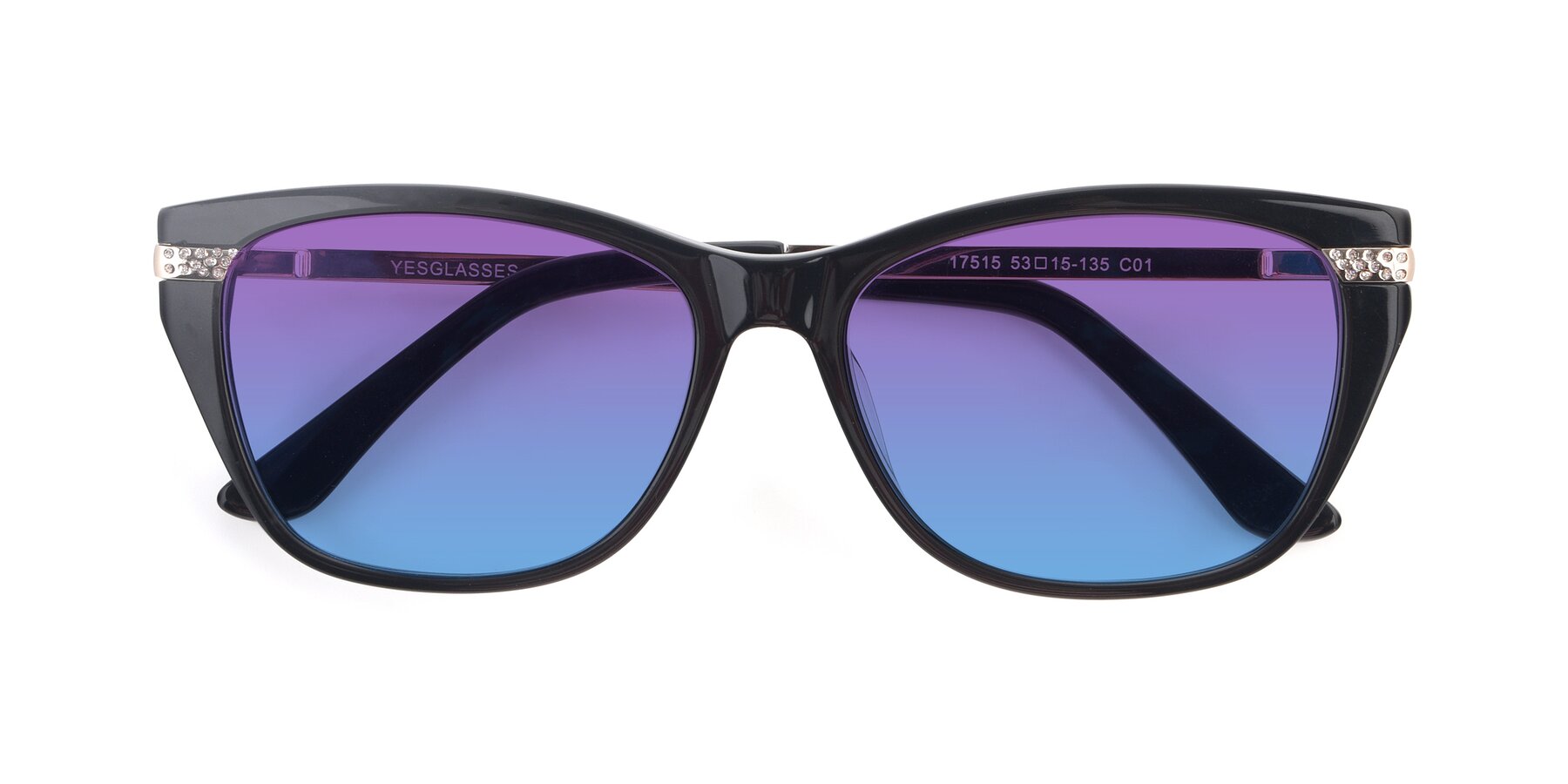 Folded Front of 17515 in Black with Purple / Blue Gradient Lenses