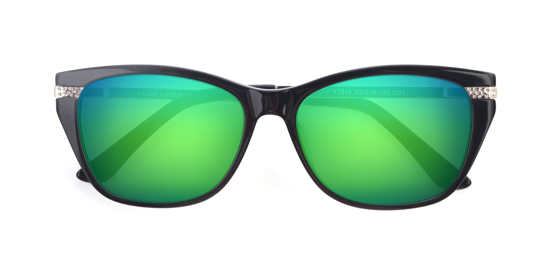 Folded Front of 17515 in Black with Green Mirrored Lenses