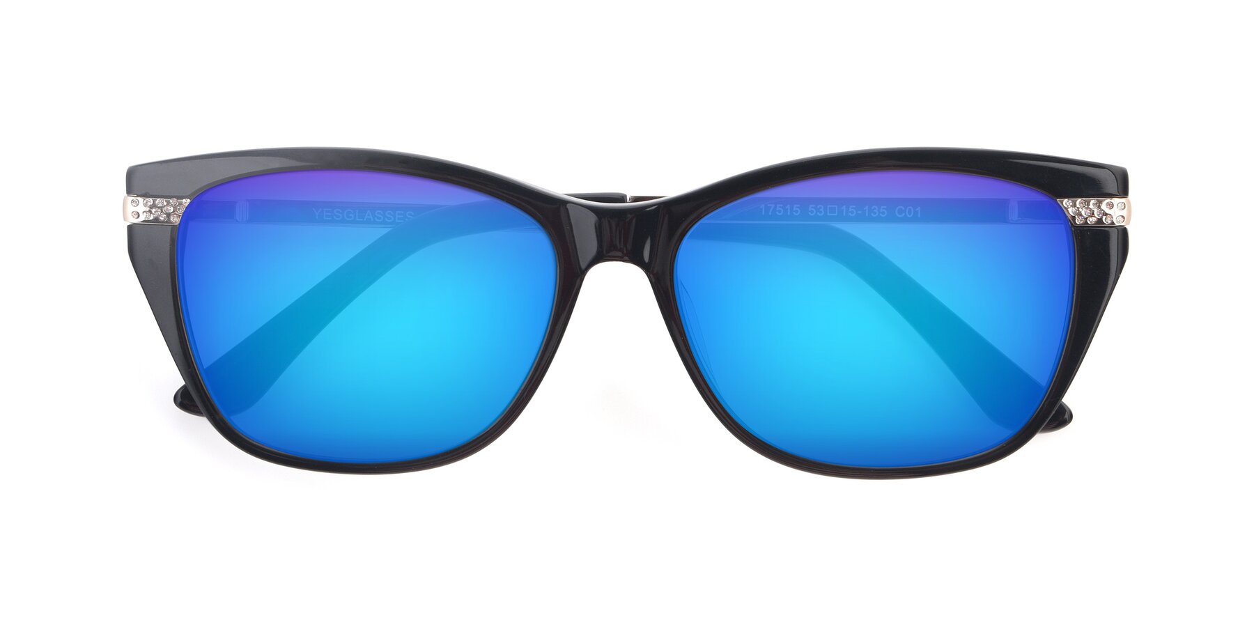 Folded Front of 17515 in Black with Blue Mirrored Lenses