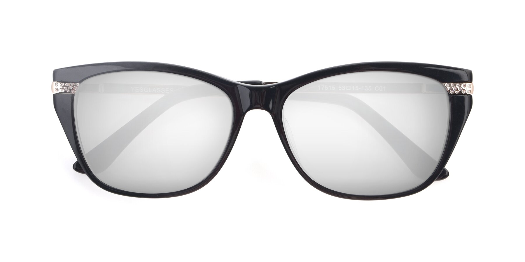 Folded Front of 17515 in Black with Silver Mirrored Lenses