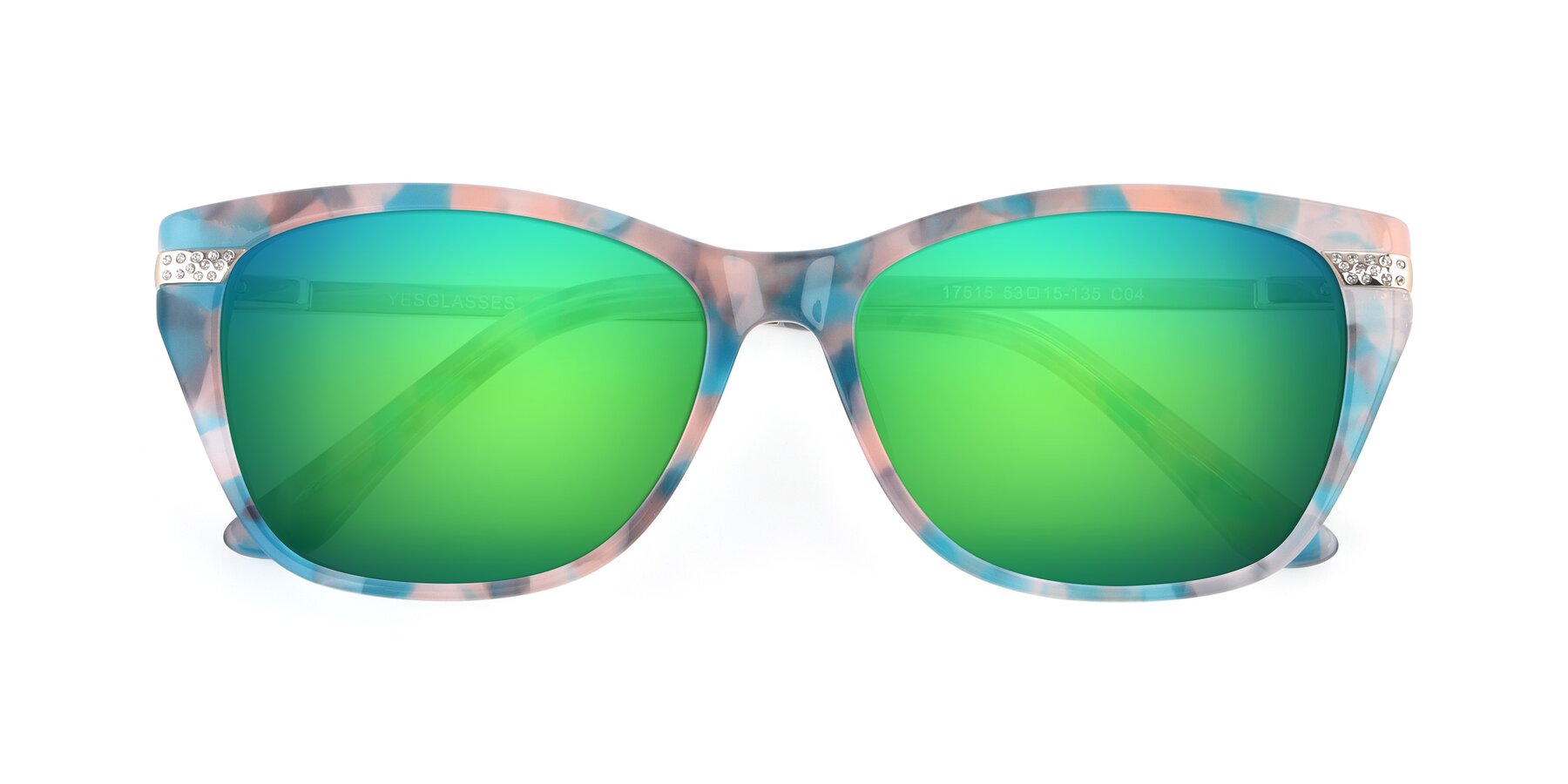 Folded Front of 17515 in Floral with Green Mirrored Lenses