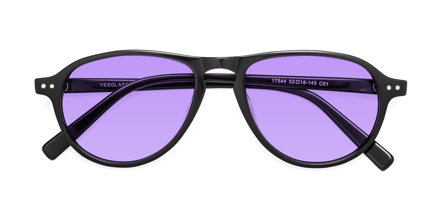 Folded Front of 17544 in Black with Medium Purple Tinted Lenses
