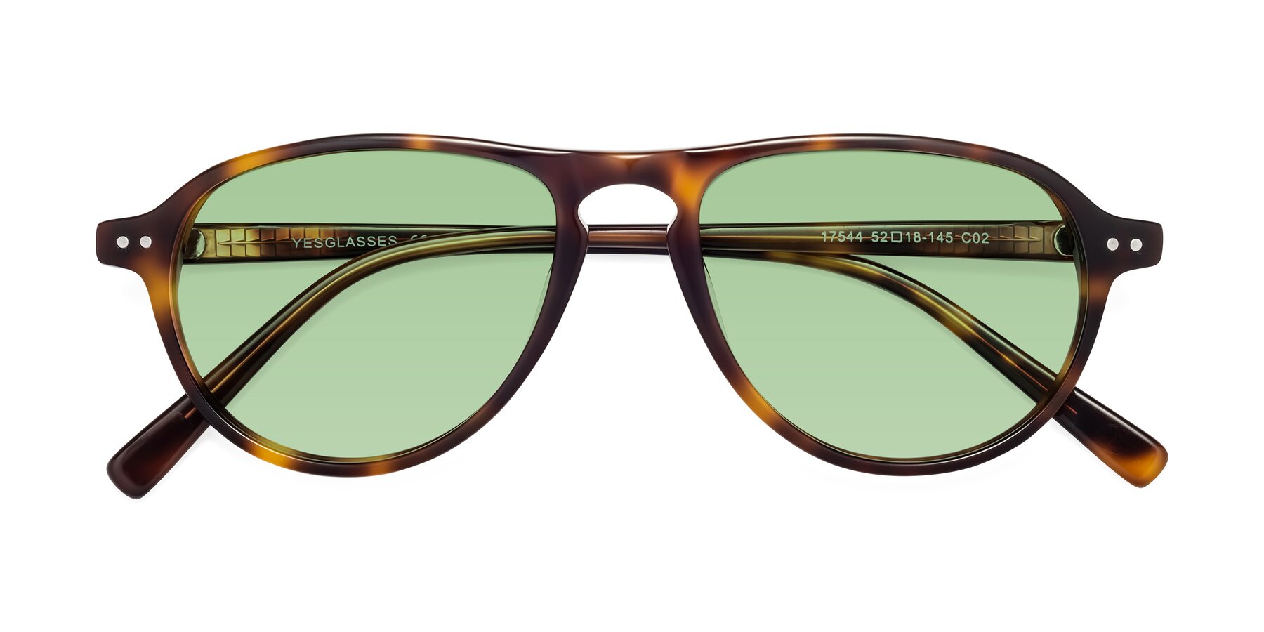 Folded Front of 17544 in Tortoise with Medium Green Tinted Lenses