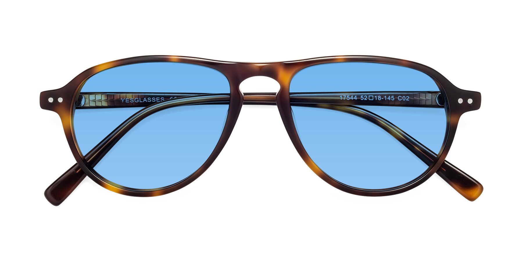 Folded Front of 17544 in Tortoise with Medium Blue Tinted Lenses