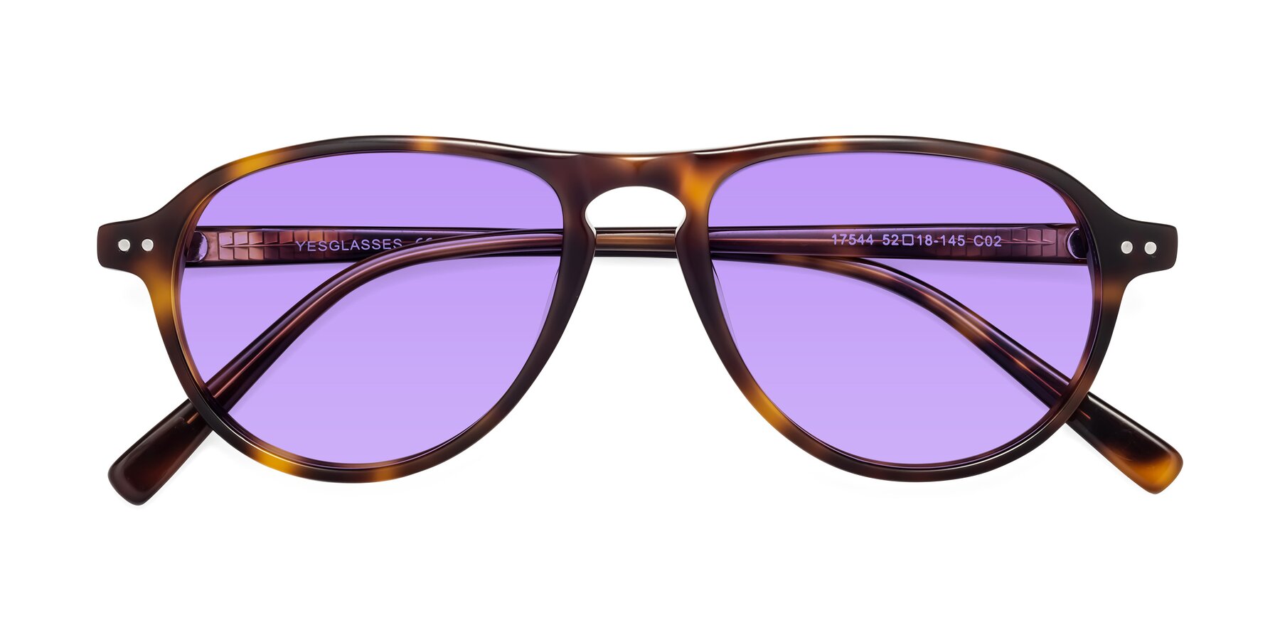 Folded Front of 17544 in Tortoise with Medium Purple Tinted Lenses